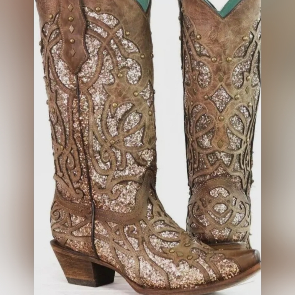 Corral Brown Boots with Gold Glitter Design